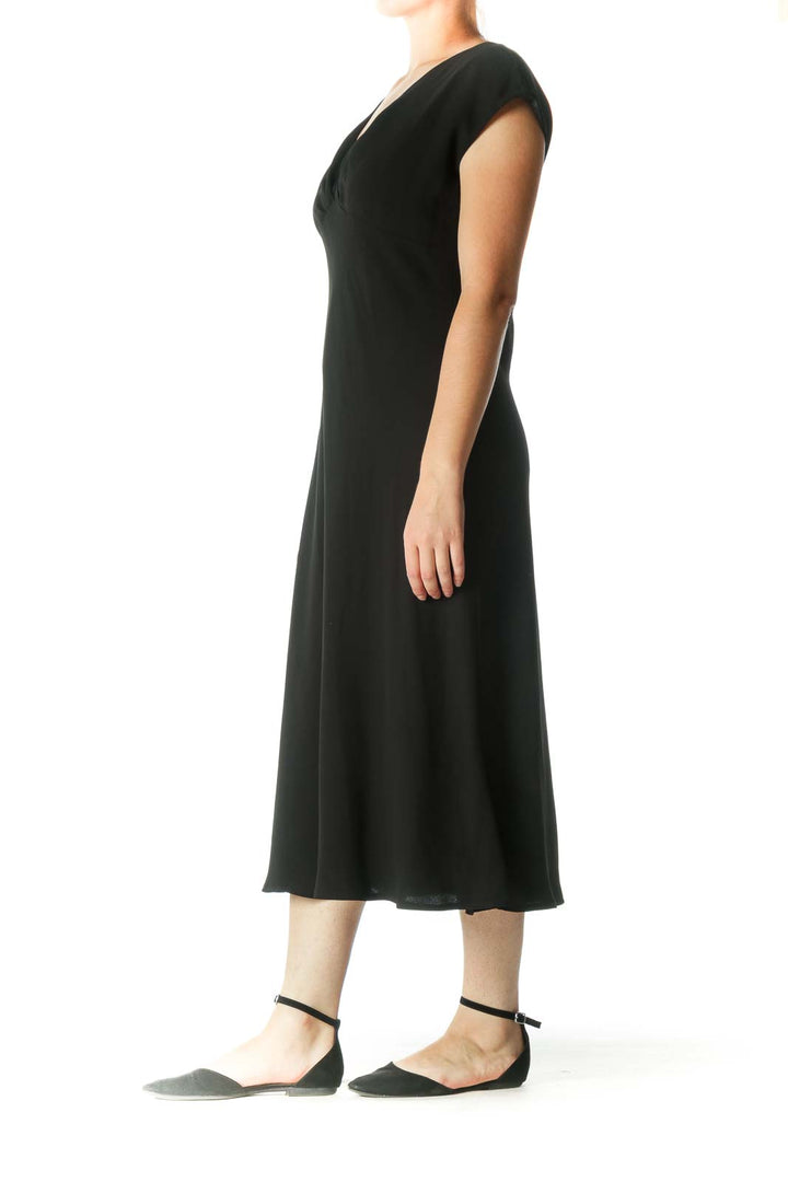 Black V-Neck Cap Sleeves Evening Dress