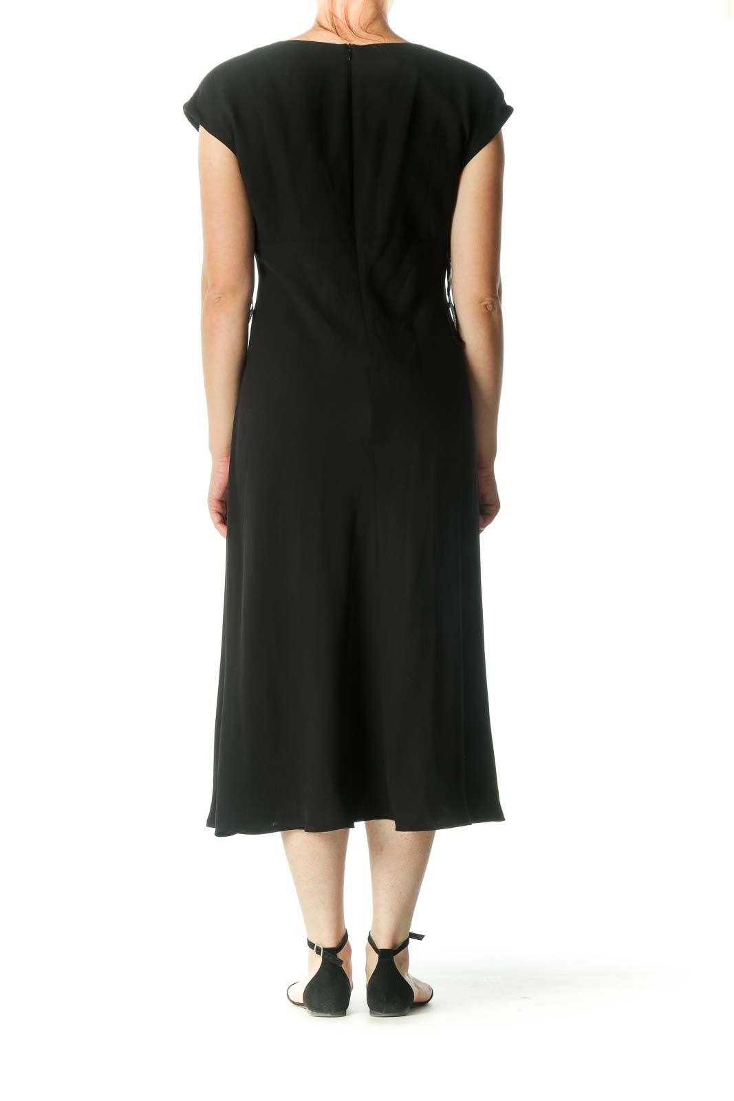 Black V-Neck Cap Sleeves Evening Dress