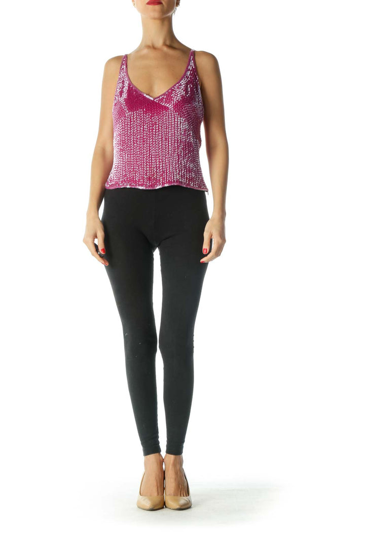 Pink Sequined Cropped Tank