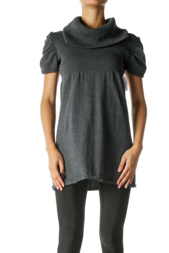 Gray Sweater-Knit Short Sleeve Dress