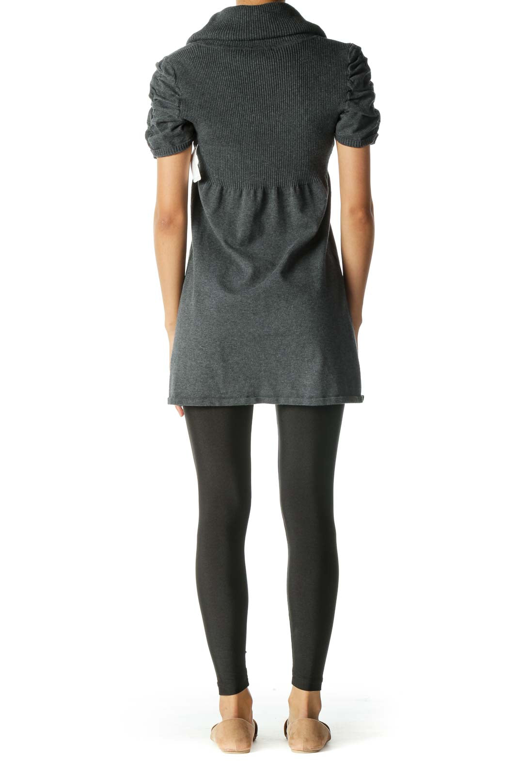 Gray Sweater-Knit Short Sleeve Dress