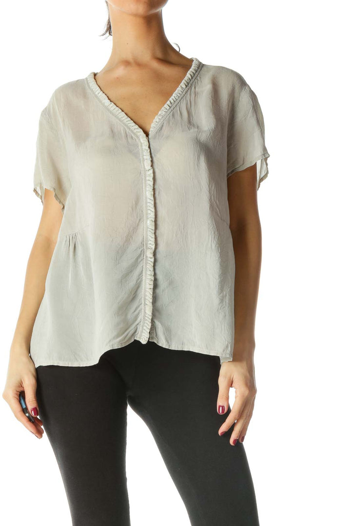 Gray Velvet Trim Blouse