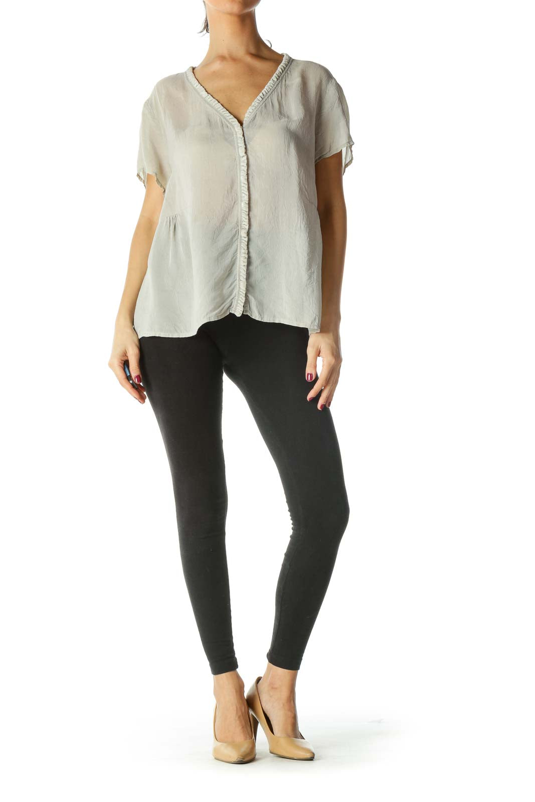 Gray Velvet Trim Blouse