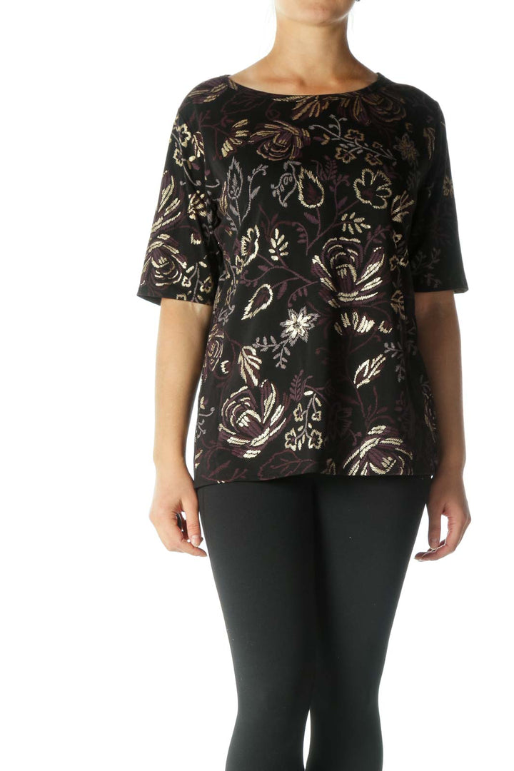 Black Multicolor Floral T-Shirt