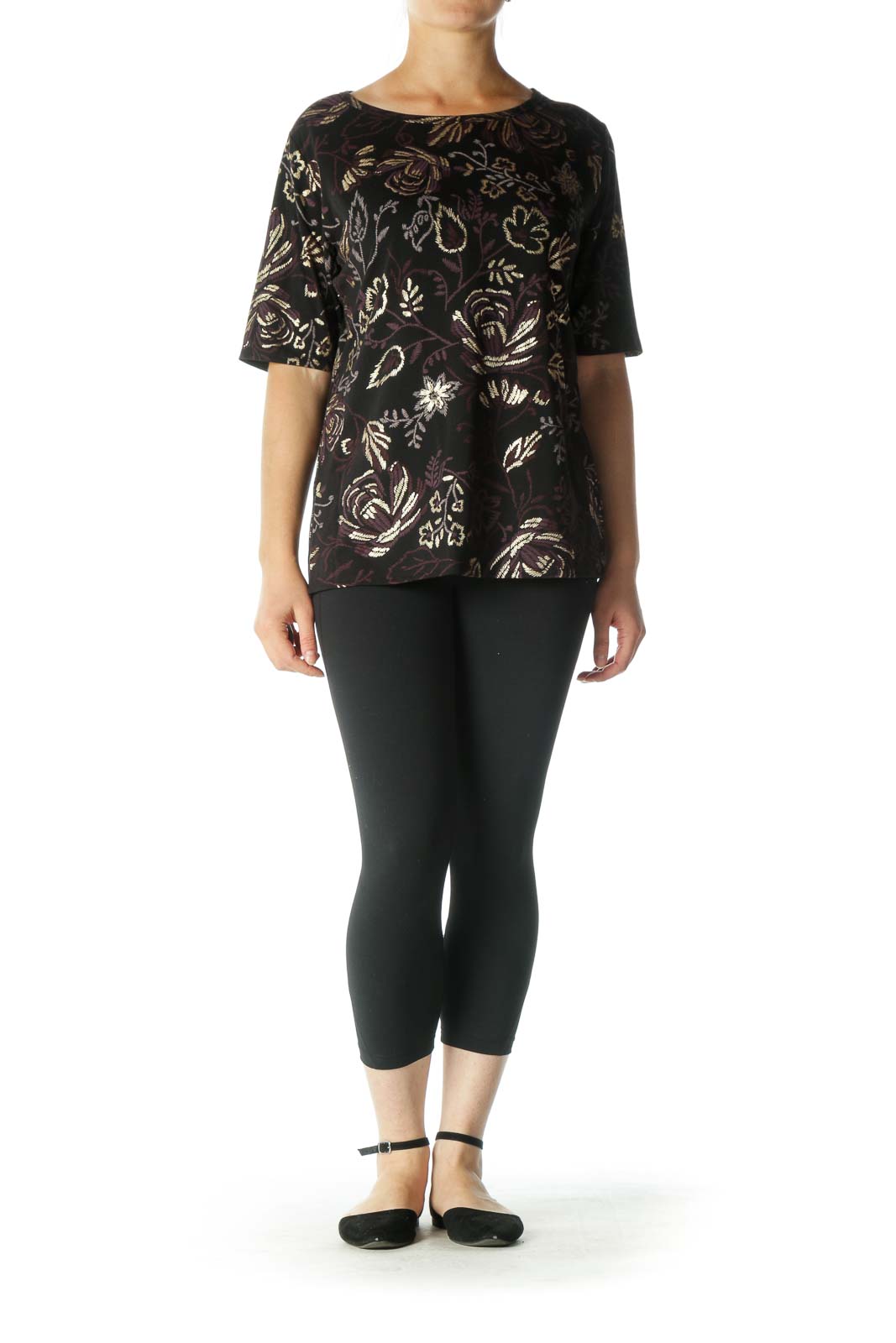 Black Multicolor Floral T-Shirt