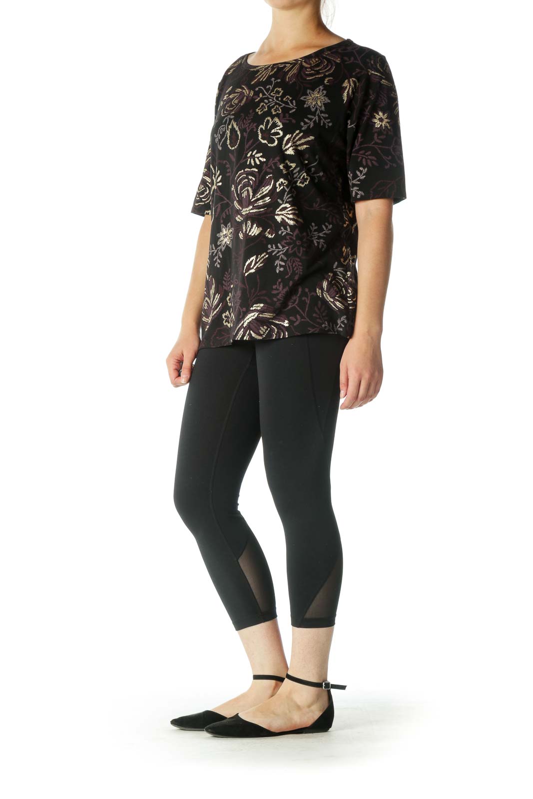 Black Multicolor Floral T-Shirt