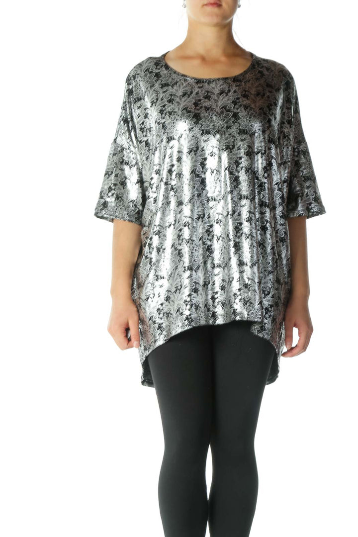 Silver Shiny Short Sleeve Top