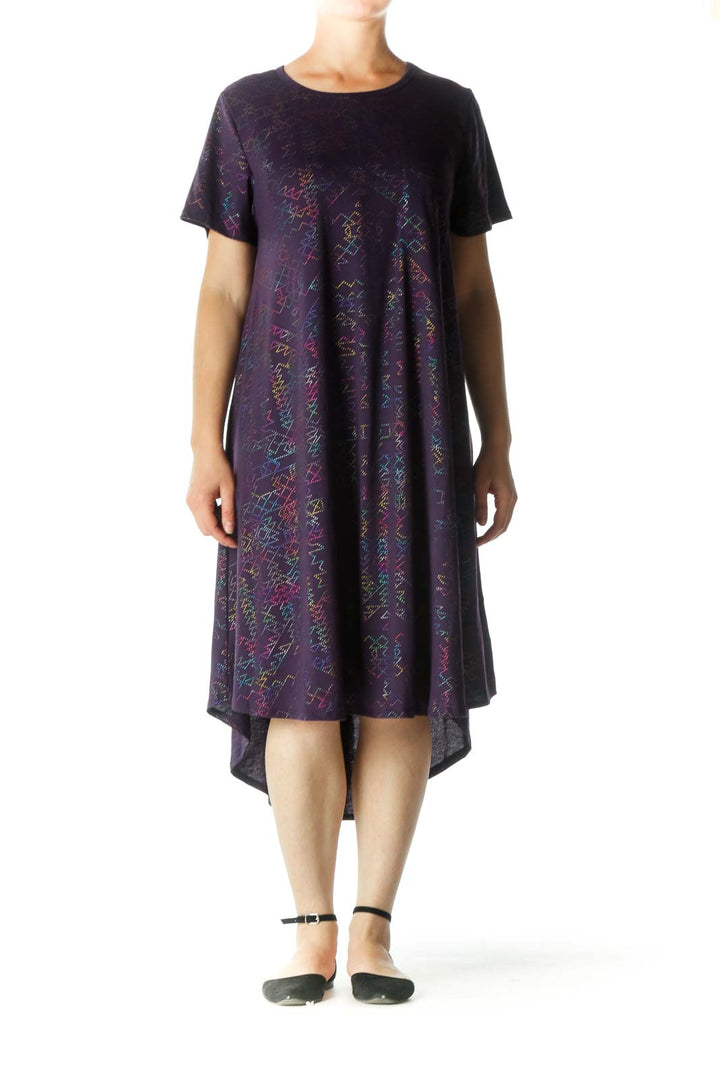 Purple Multicolored Textured Detail Day Dress