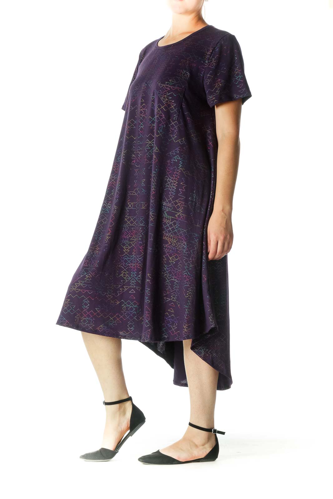 Purple Multicolored Textured Detail Day Dress