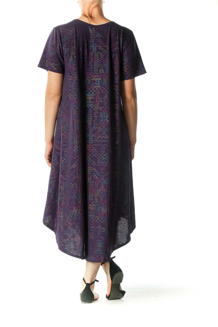 Purple Multicolored Textured Detail Day Dress