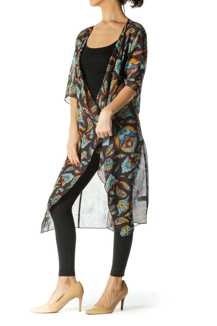 Brown Multicolor Sheer Kimono