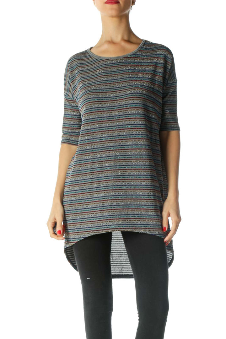 Multicolored Striped Textured T-Shirt