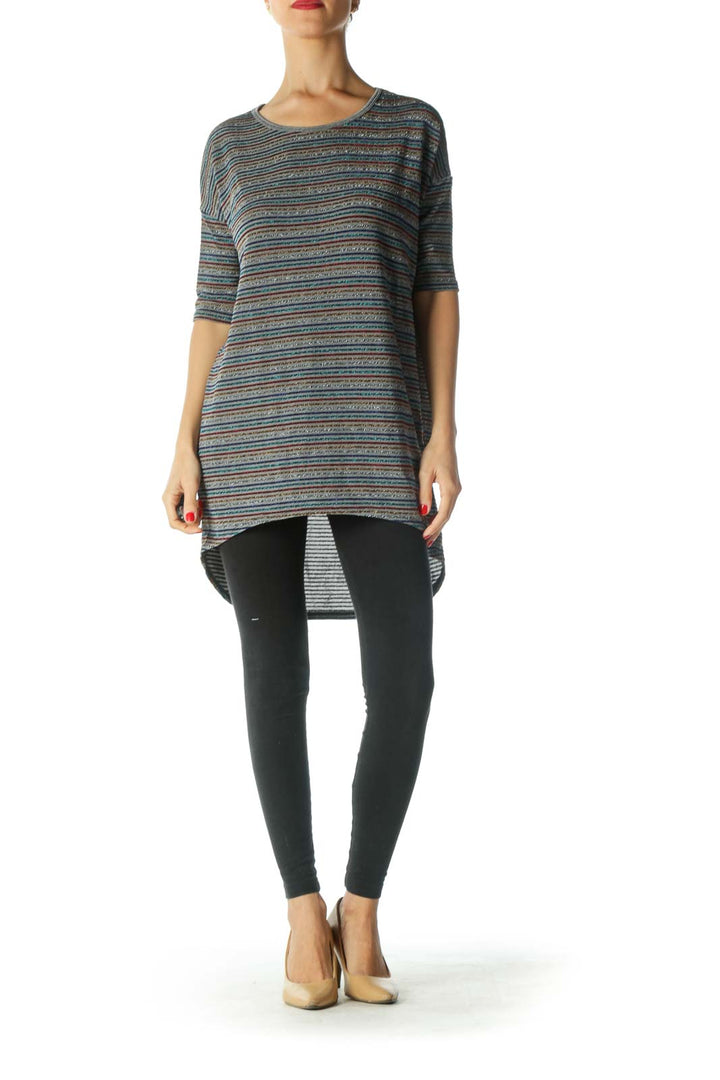 Multicolored Striped Textured T-Shirt