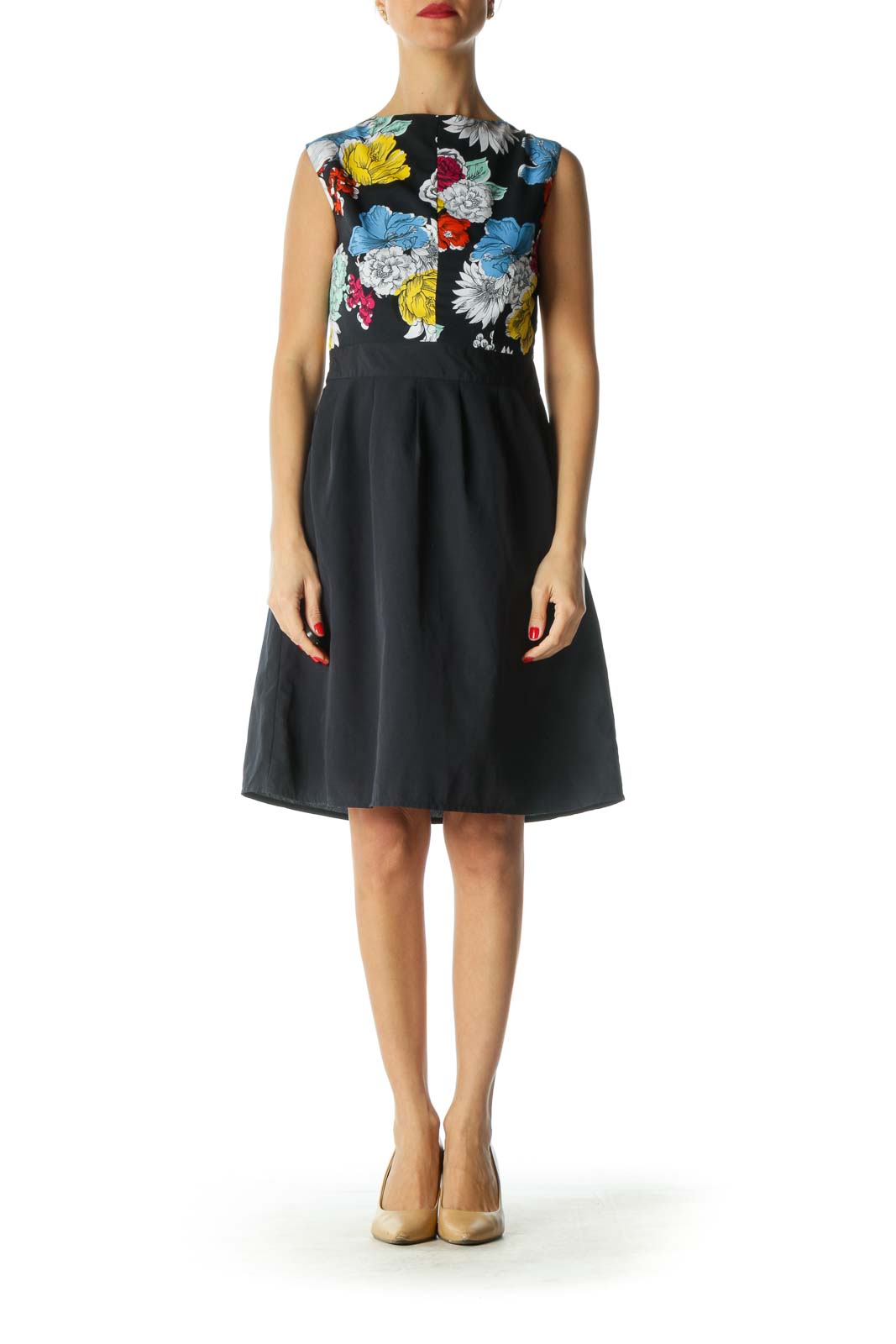 Navy Multicolor Work Dress