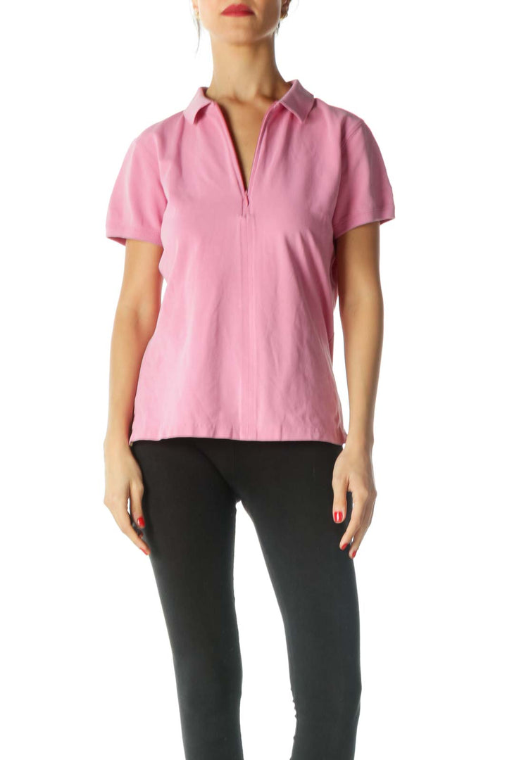 Pink Yellow Zippered Polo Shirt