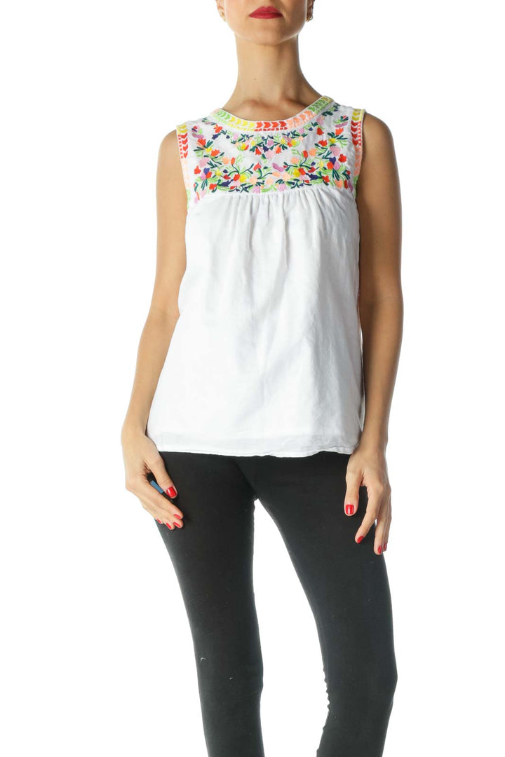 White Multicolor Floral Embroidered Tunic