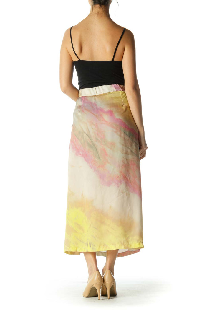 Brown Pink and Yellow Flared Skirt