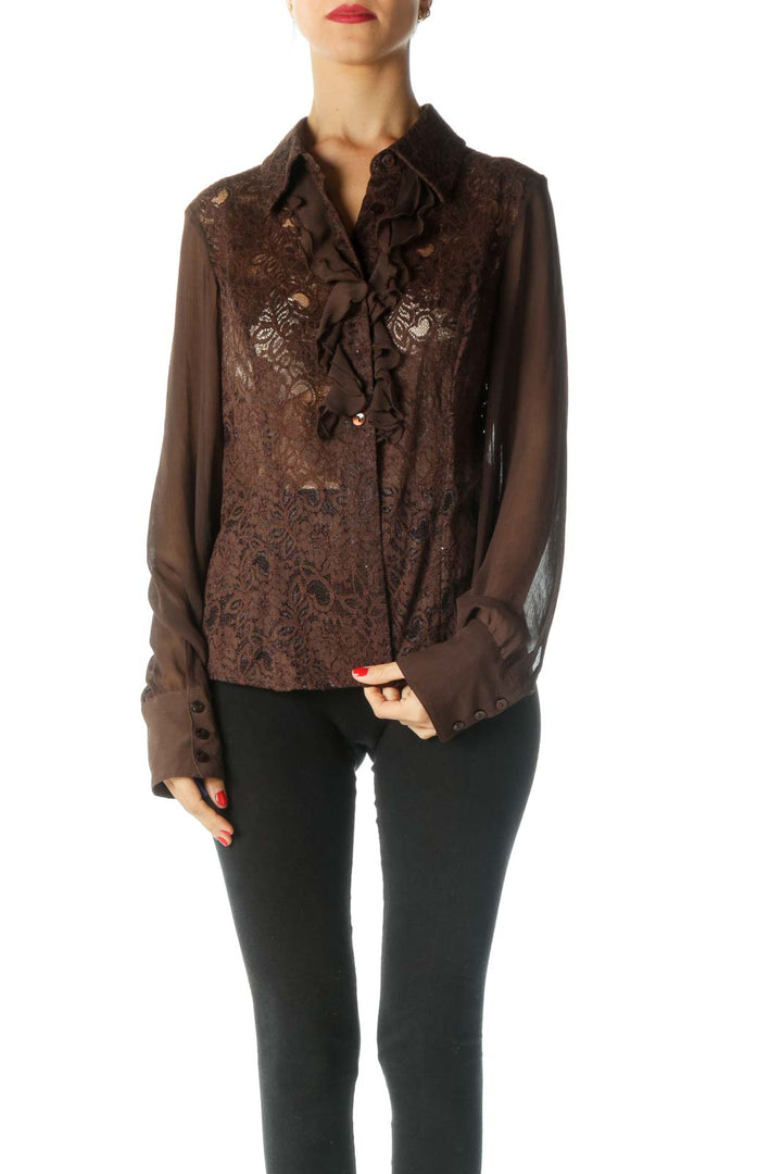 Brown Ruffle Long Sleeve Shirt