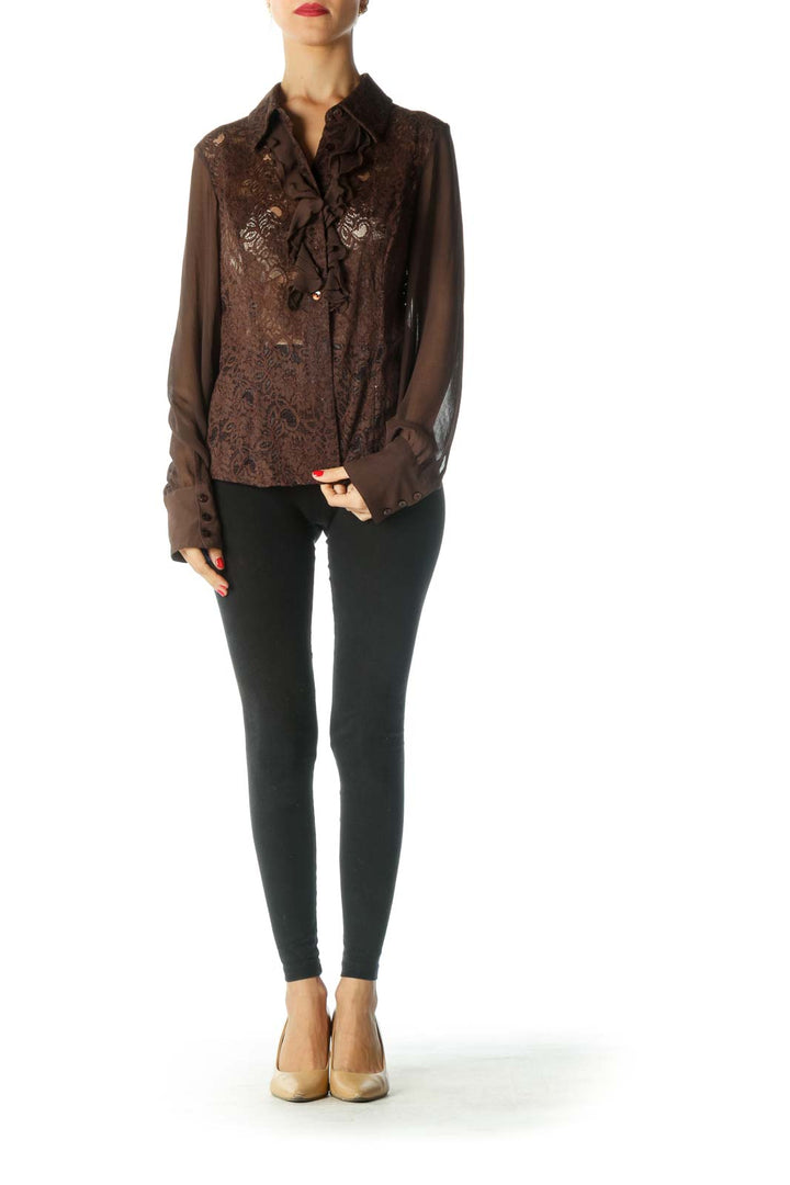 Brown Ruffle Long Sleeve Shirt