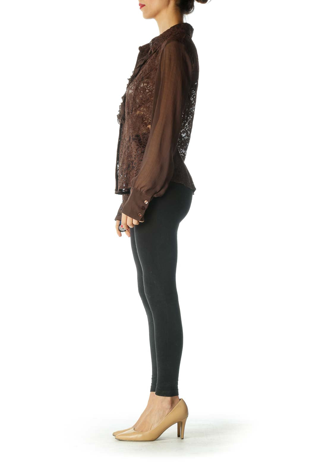 Brown Ruffle Long Sleeve Shirt