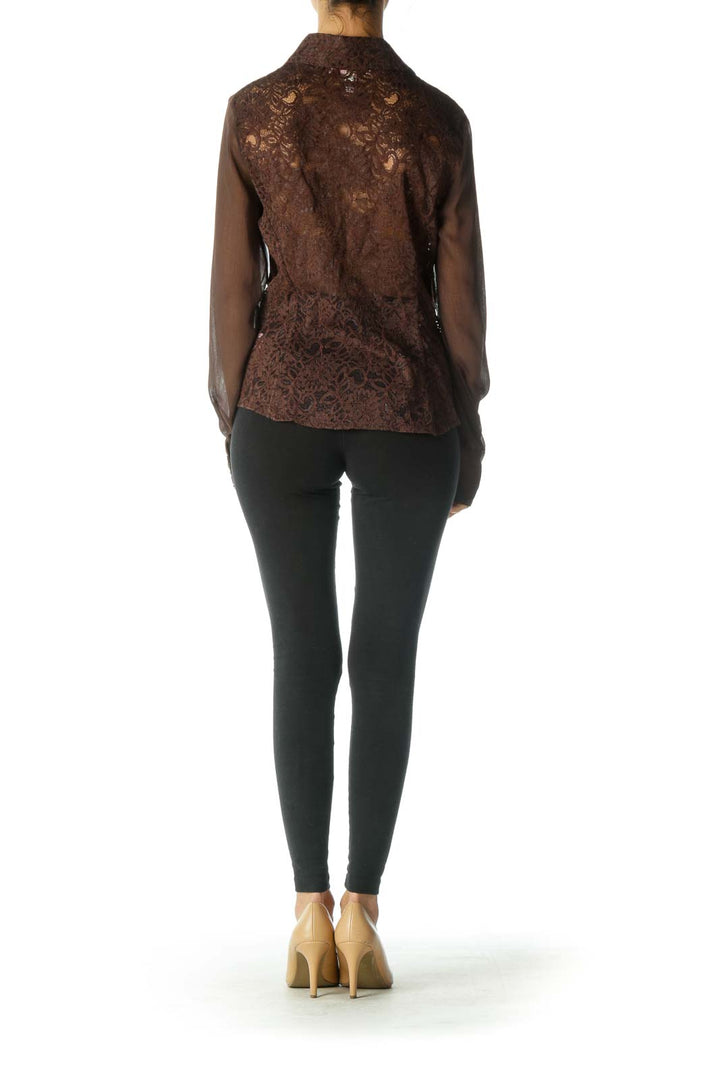 Brown Ruffle Long Sleeve Shirt