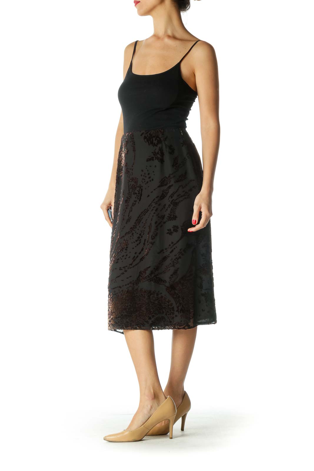 Black and Brown Velvet A-Line Skirt