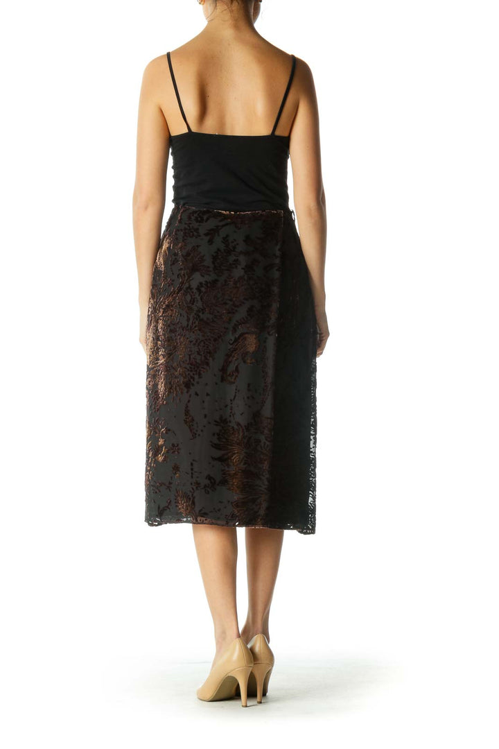 Black and Brown Velvet A-Line Skirt