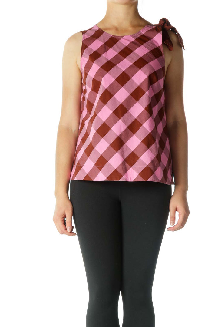 Brown and Pink Plaid Sleeveless Top