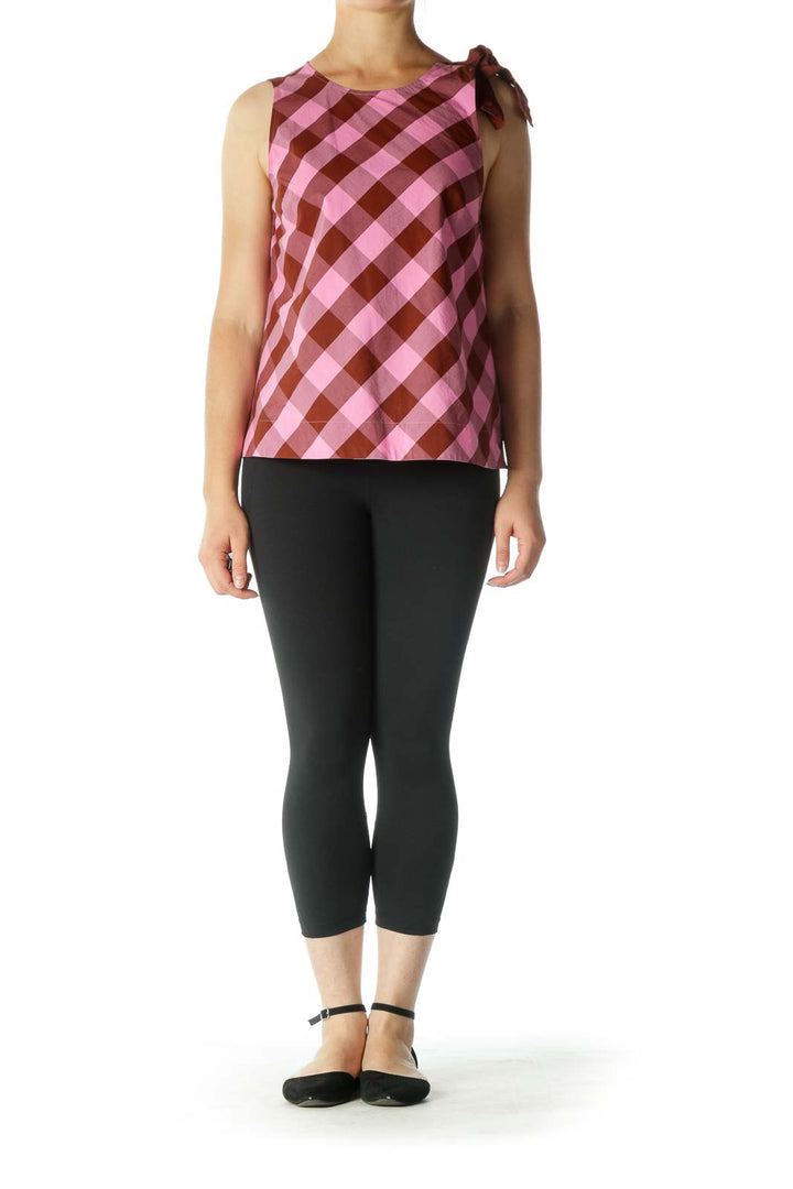 Brown and Pink Plaid Sleeveless Top