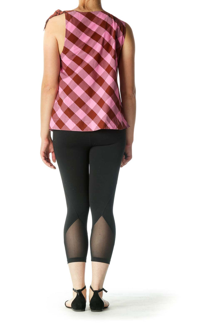 Brown and Pink Plaid Sleeveless Top