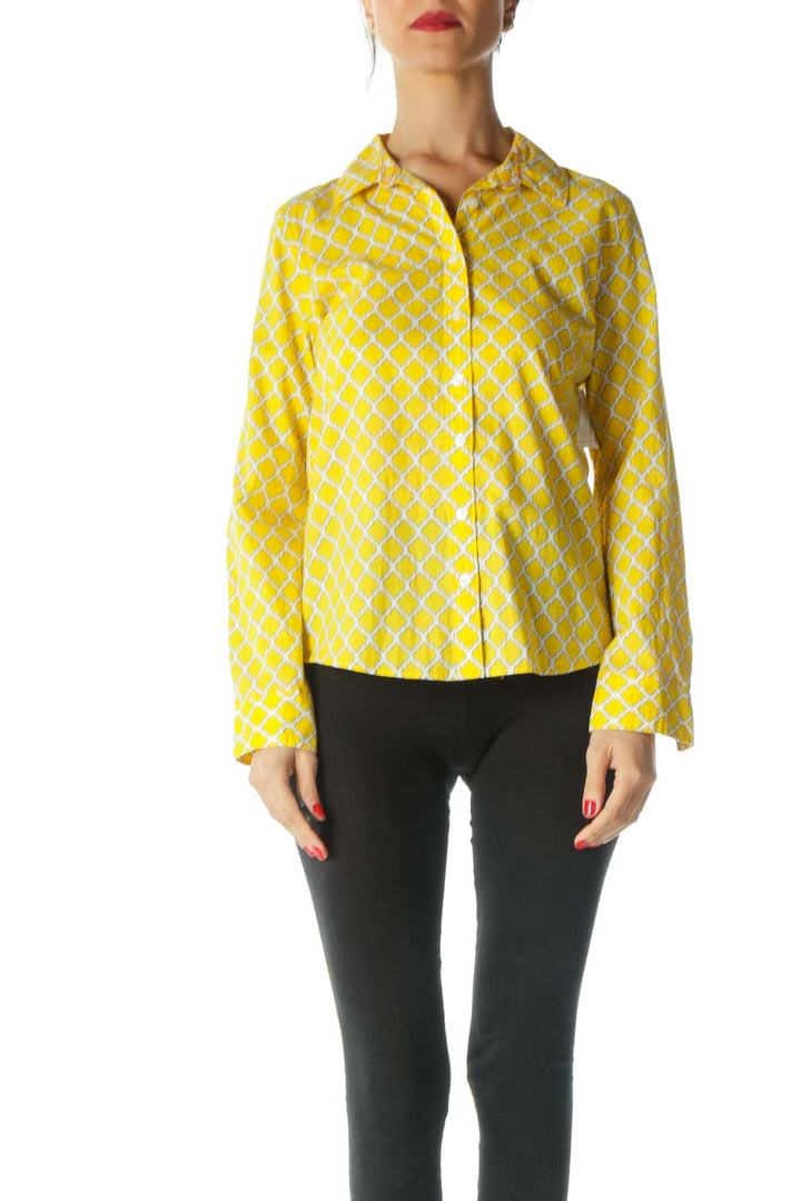 Yellow White 100% Cotton Print Shirt