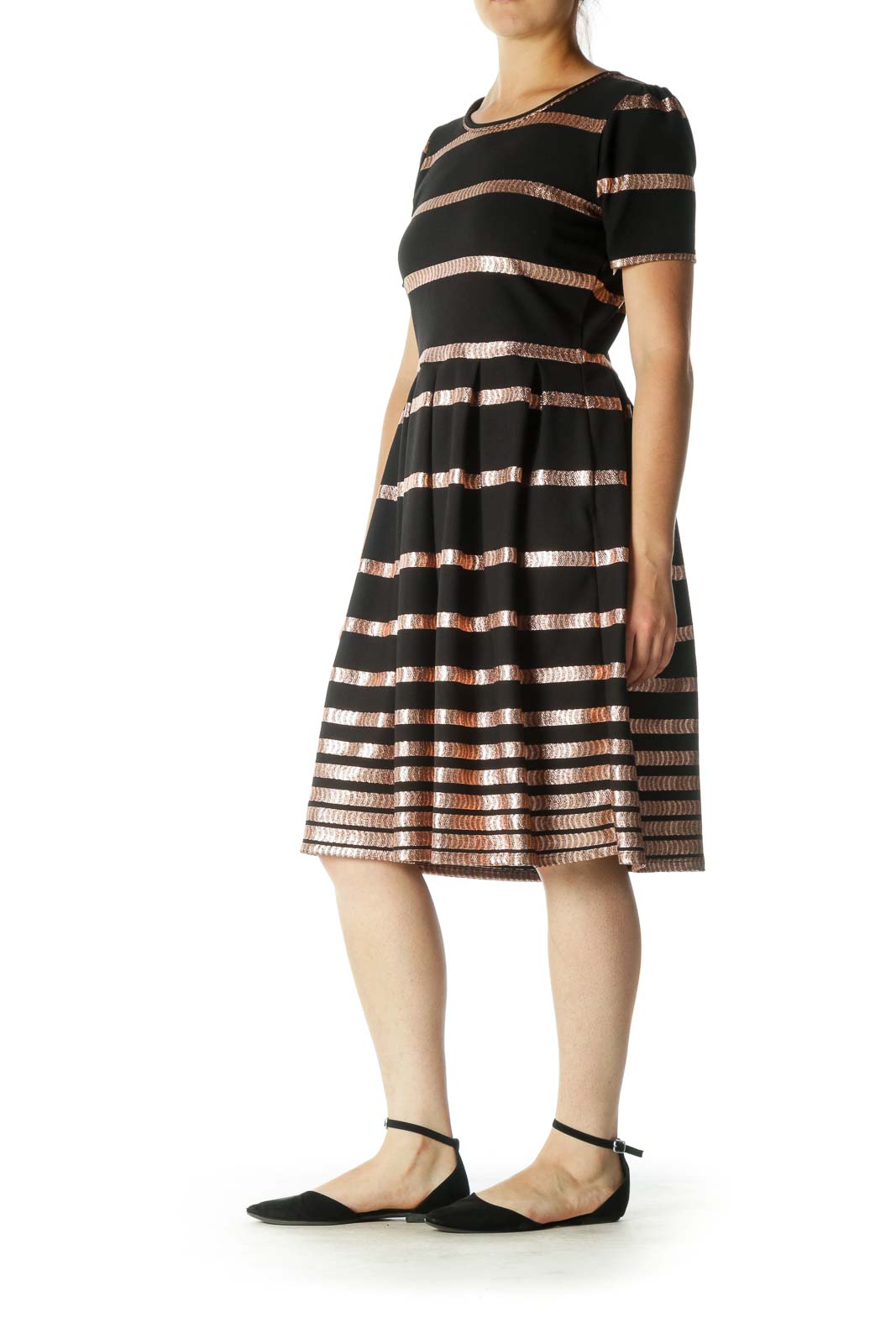 Black Rose Gold Pleated Dress