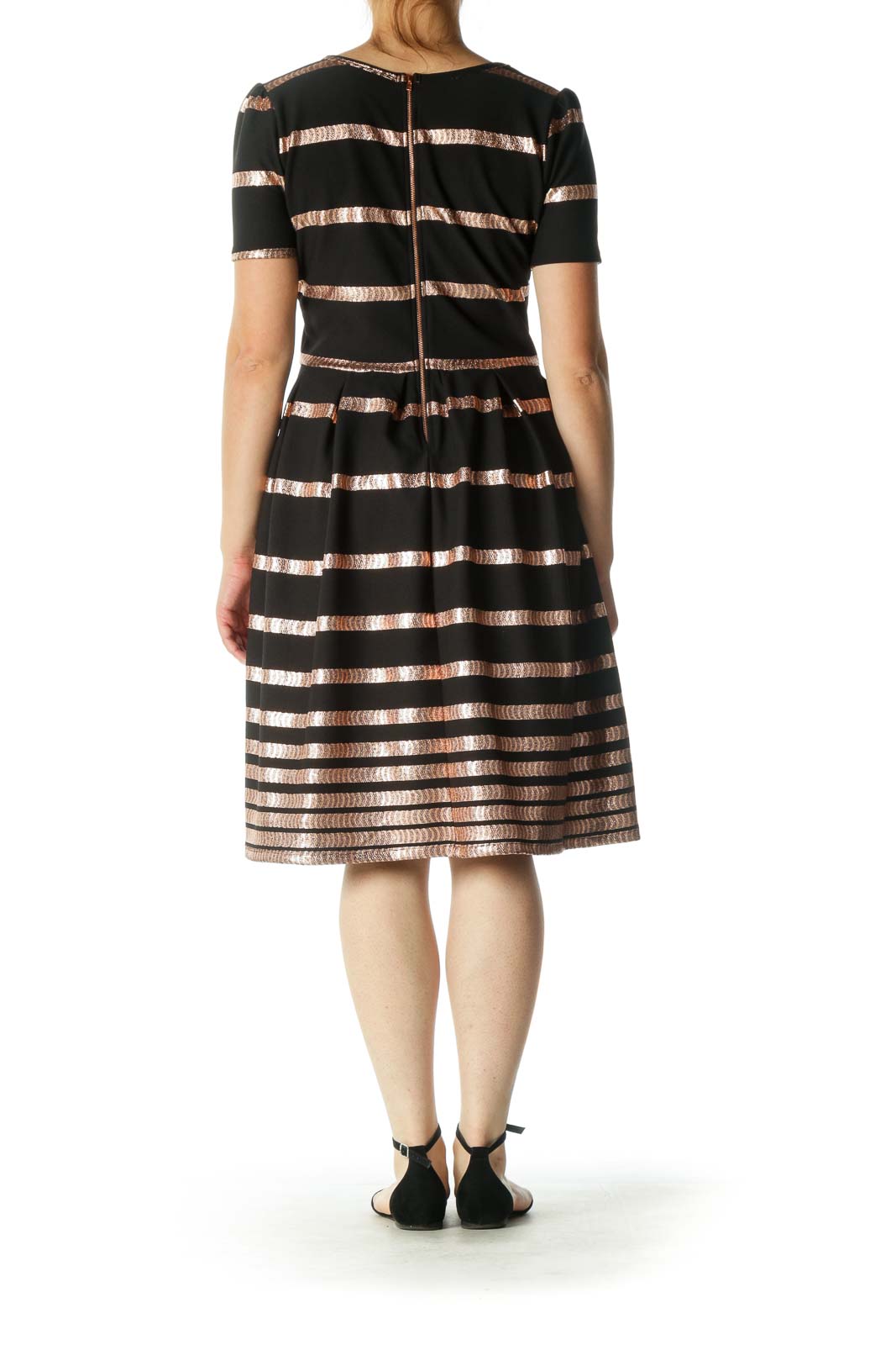 Black Rose Gold Pleated Dress