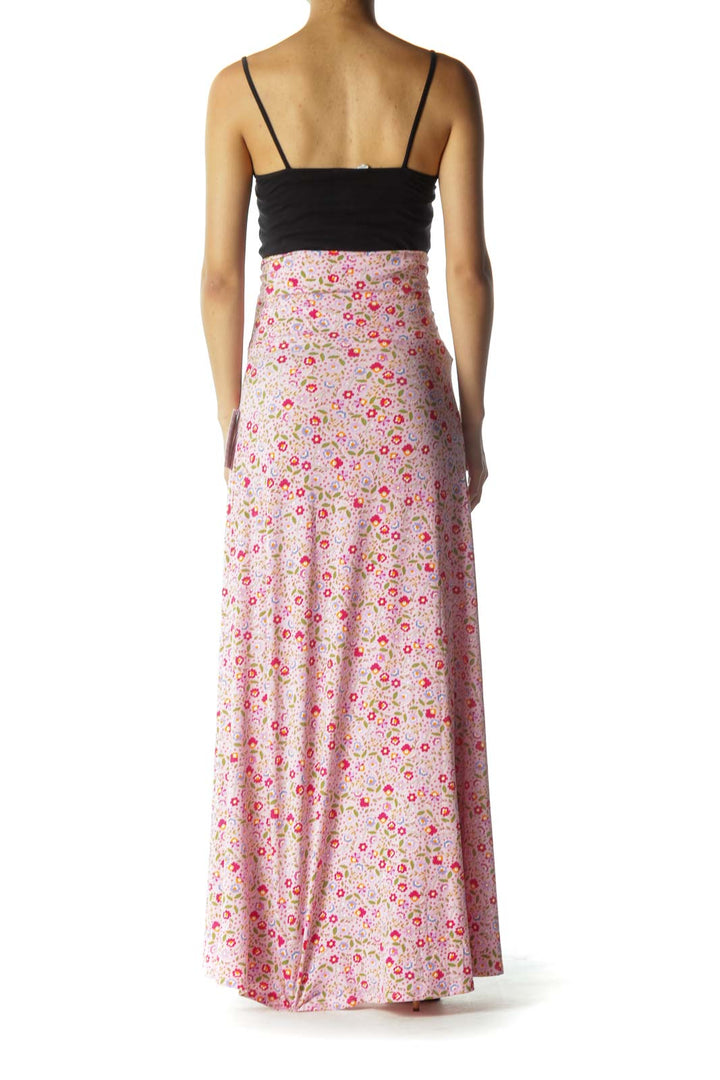 Pink Multicolor Floral Print Maxi Skirt