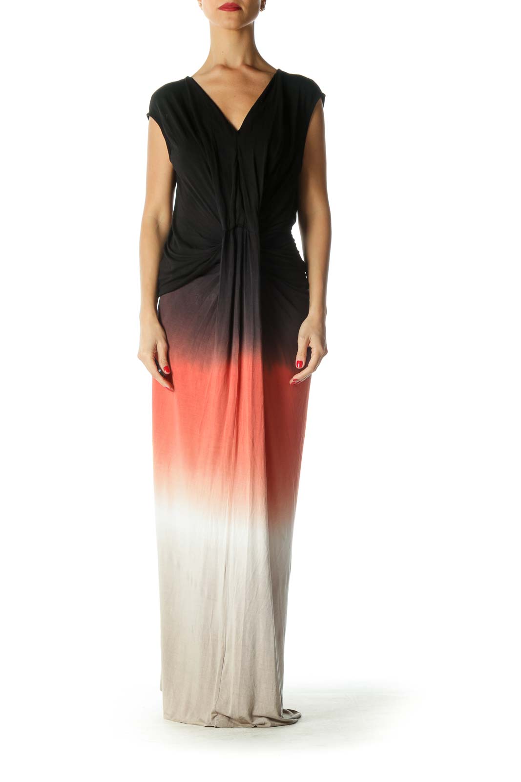 Black Multicolor Ombre Draped Maxi Dress