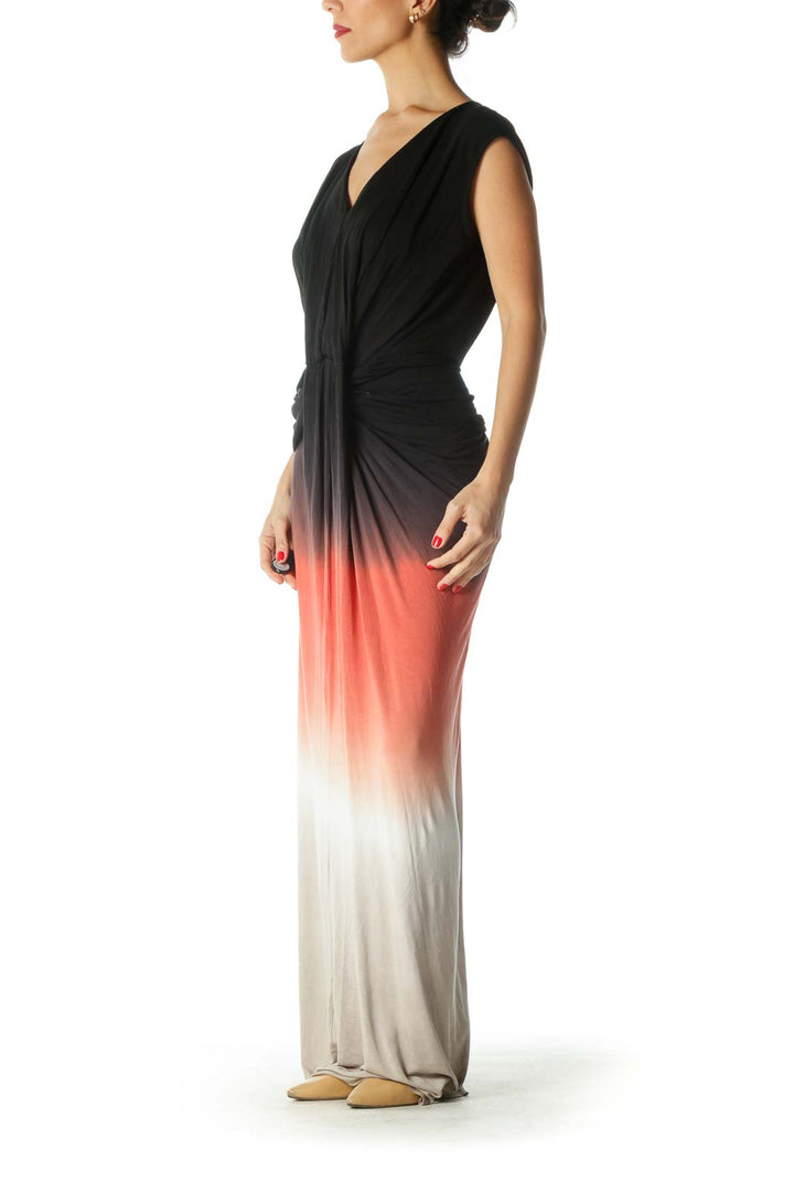 Black Multicolor Ombre Draped Maxi Dress