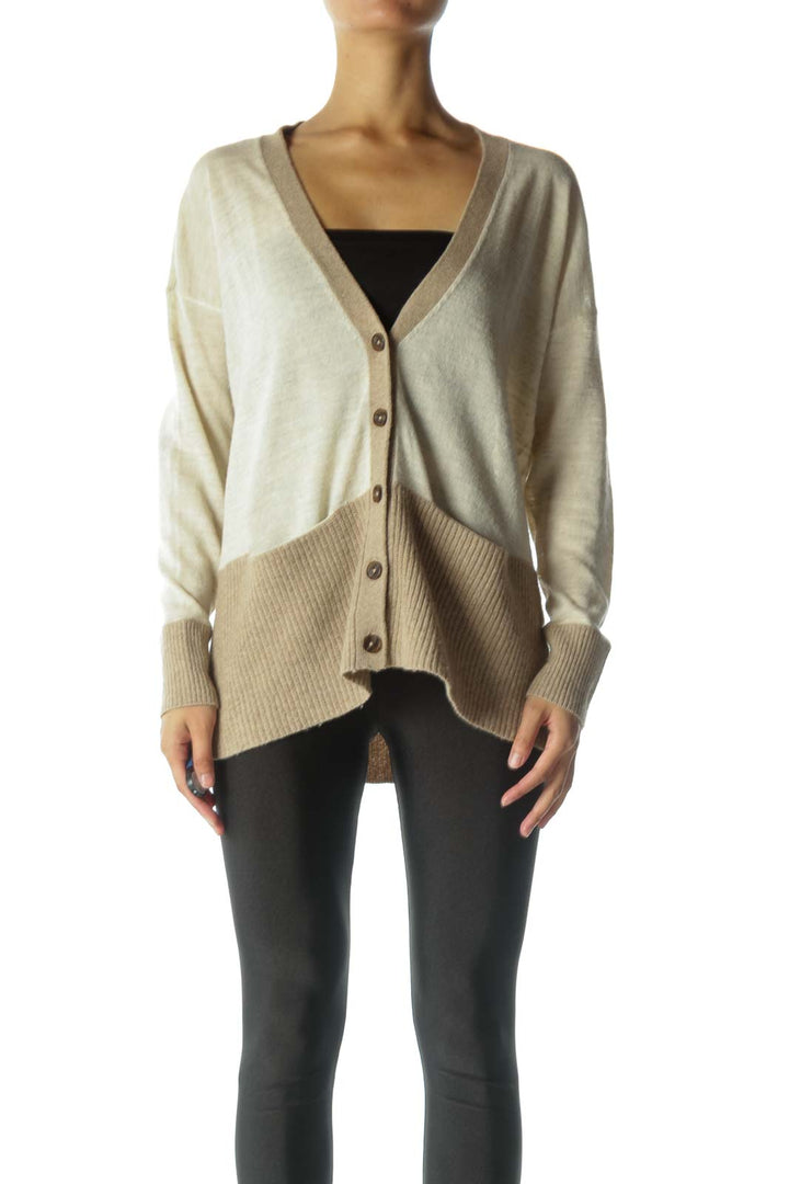 Brown and Cream Oversized Knit Cardigan