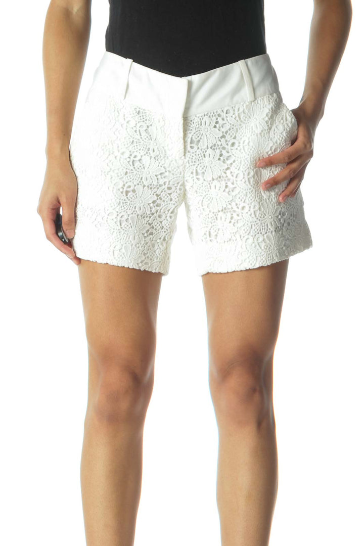 Cream Floral Embroidered Lace Shorts