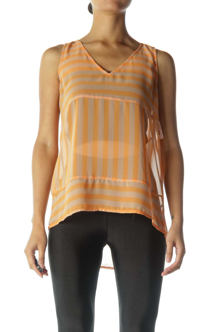 Orange Striped Sheer Tank Top