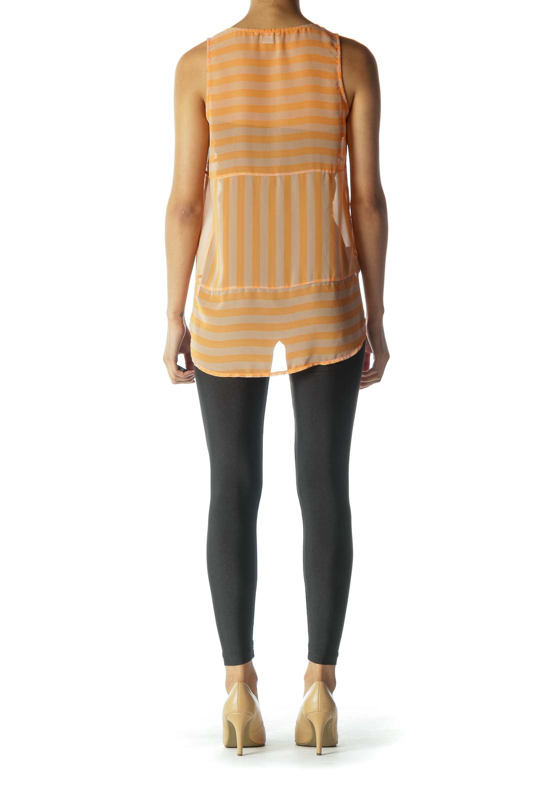 Orange Striped Sheer Tank Top