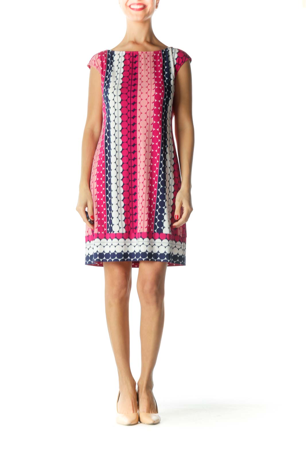 Pink Blue White Geometric Print Dress