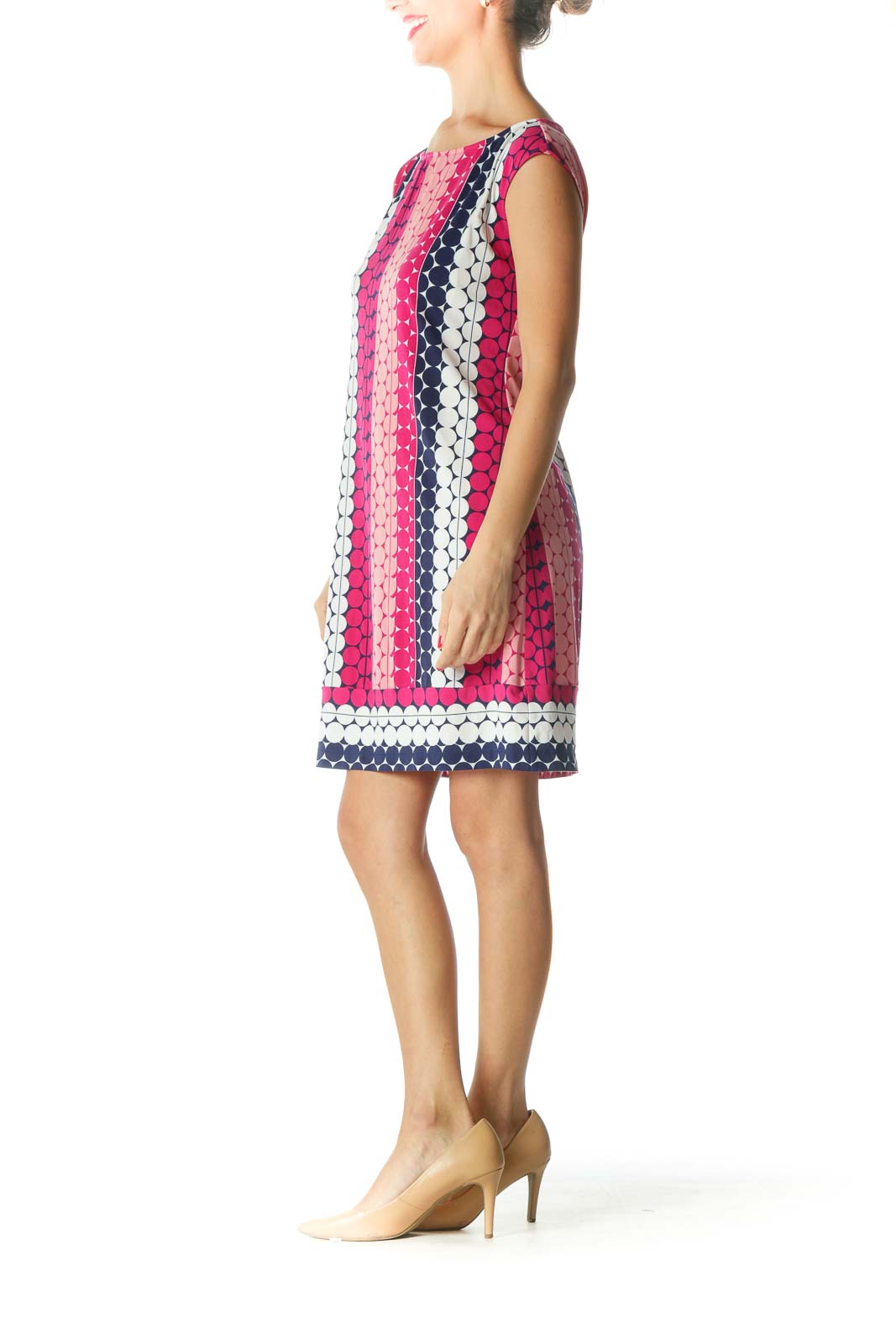 Pink Blue White Geometric Print Dress