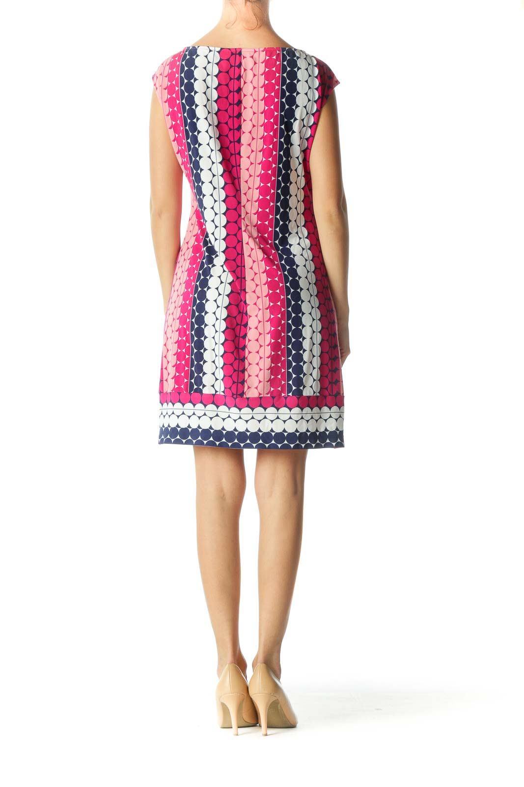 Pink Blue White Geometric Print Dress