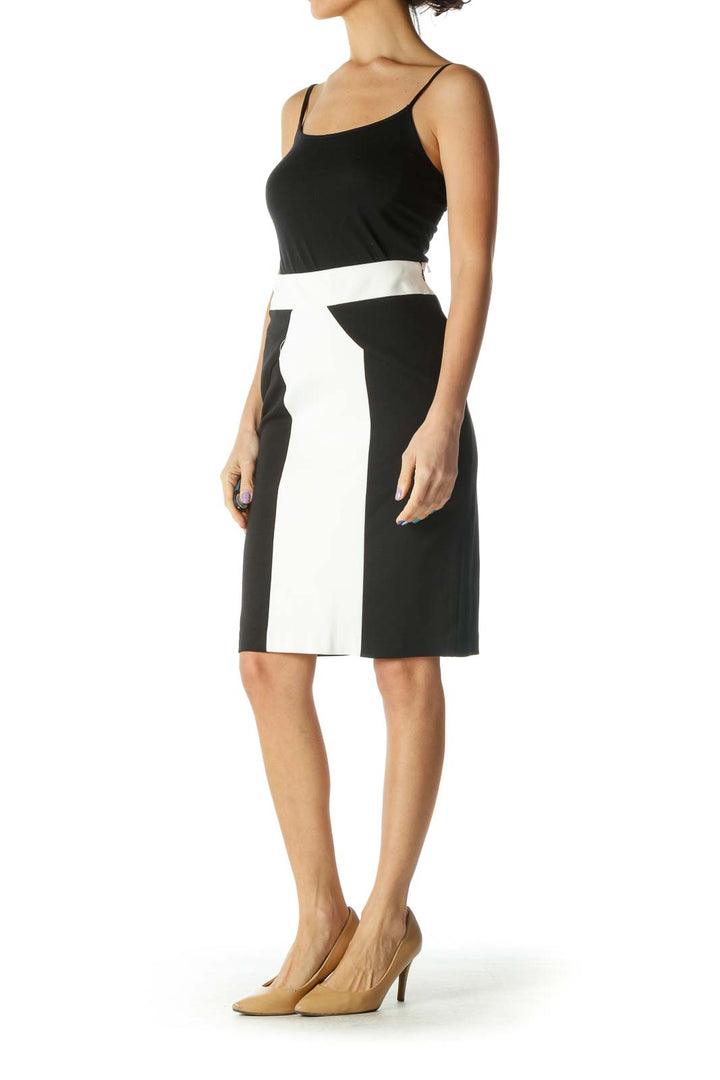 Black and White Color Block Pencil Skirt