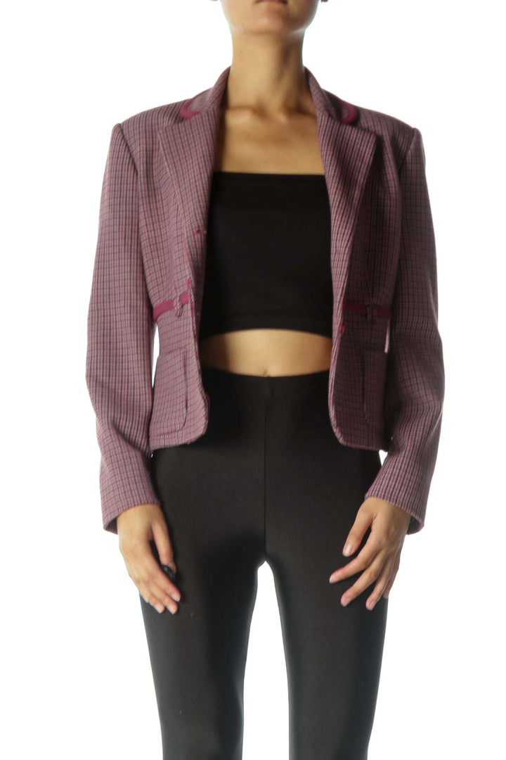 Burgundy Houndstooth Print Suit Jacket