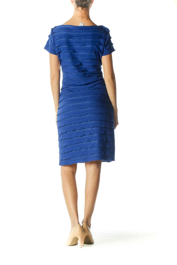 Blue Ruffled Round Neck Work Dress