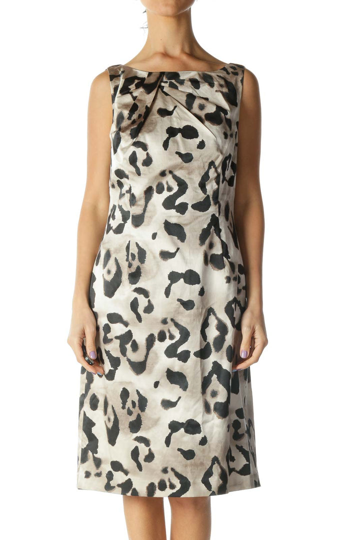 Beige Animal Print Work Dress