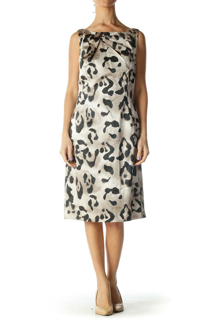 Beige Animal Print Work Dress