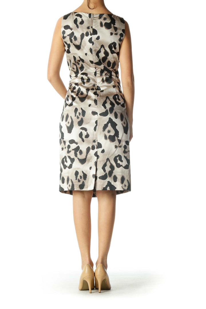 Beige Animal Print Work Dress