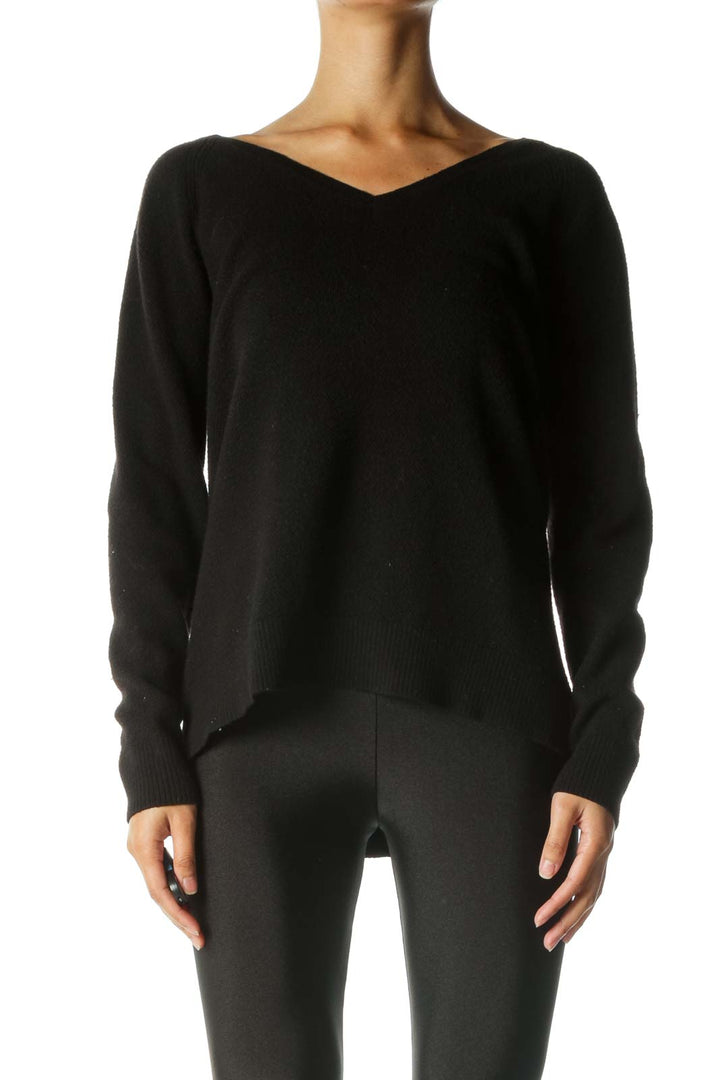 Black V-Neck Knit Sweater